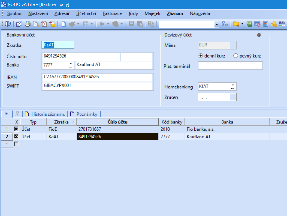 POHODA - Nastavenie bankového účtu