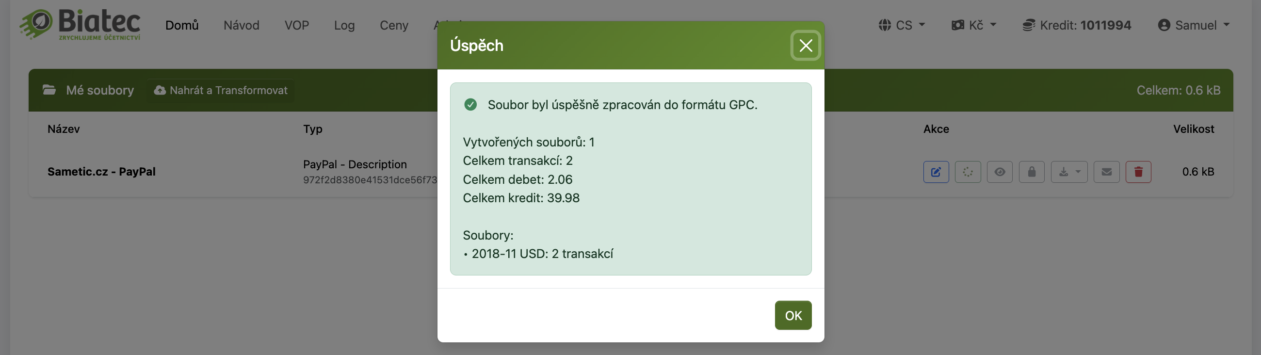 Vysledok transformacie