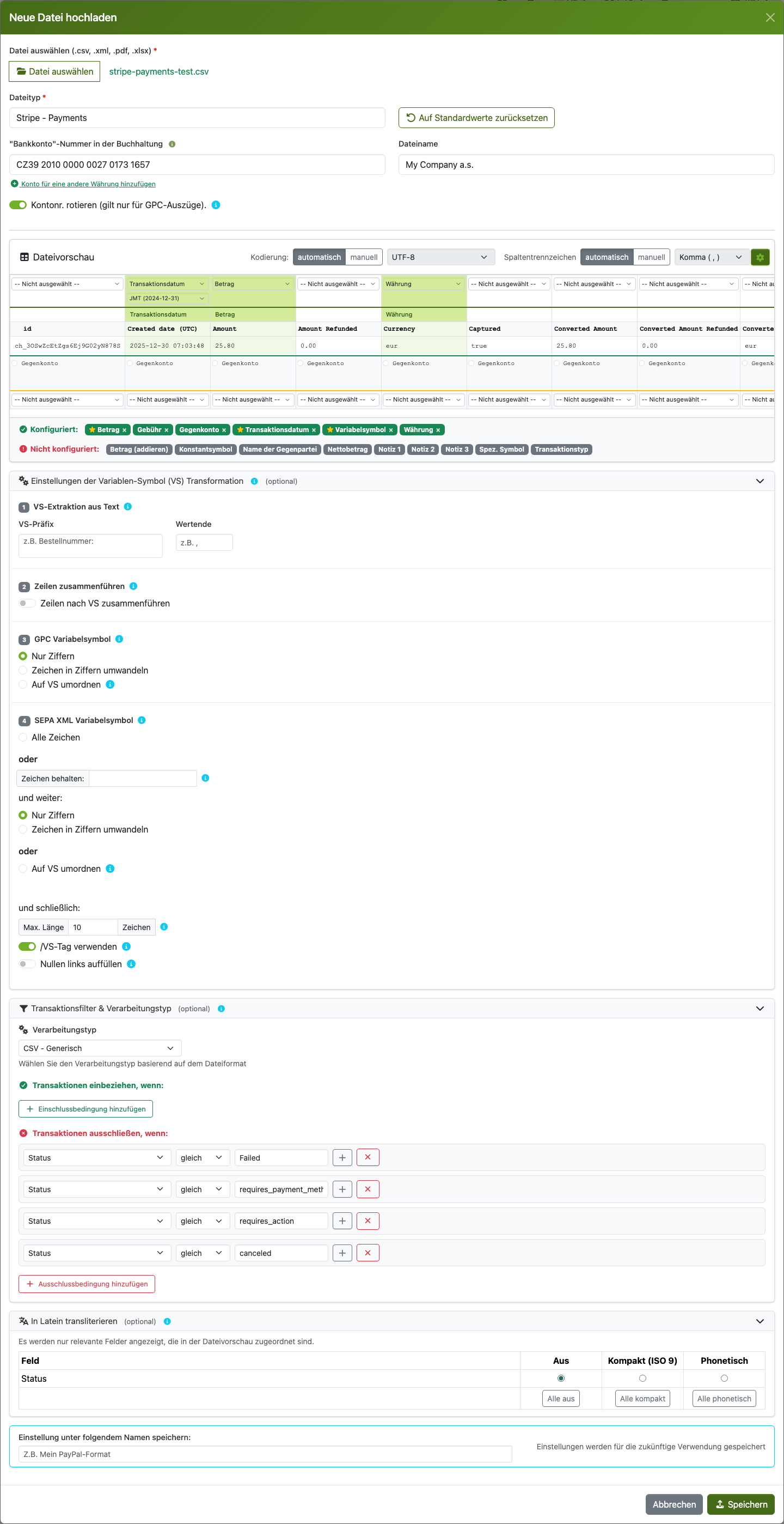 Upload-Modal mit Anmerkungen